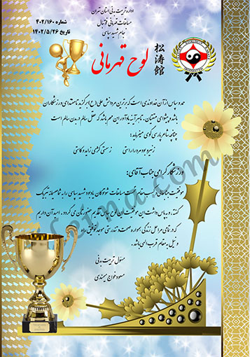 سری جدید لوح تقدیر کاراته سبک شوتوکان